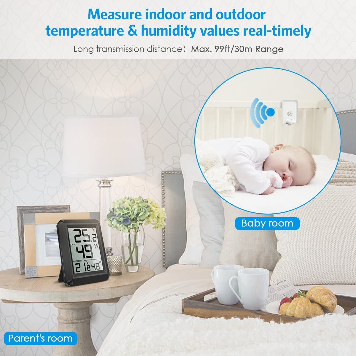 AMIR, AMIR Indoor Outdoor Thermometer, Digital Hygrometer, Humidity Monitor Wireless with LCD Display, Room Thermometer and Humidity Gauge for Home, Office Etc (Specification 1)