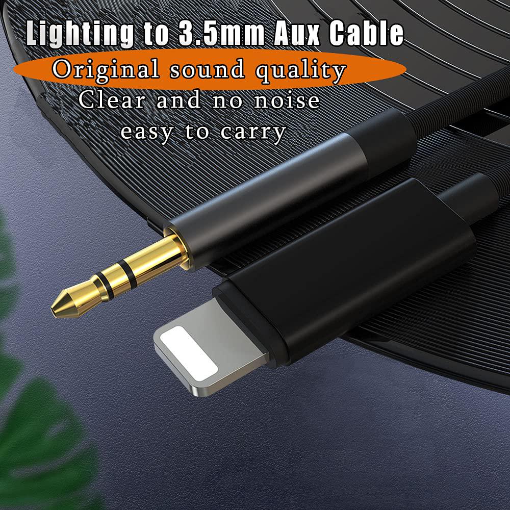 Generic, {Apple MFi Certified} Braided Lighting to 3.5mm Male to Male Jack Gold Plated Aux Cable for iPhone 11 12 Pro Max X 7 3.5mm Jack Male 1m Cable Car Converter Headphone Audio Adapter