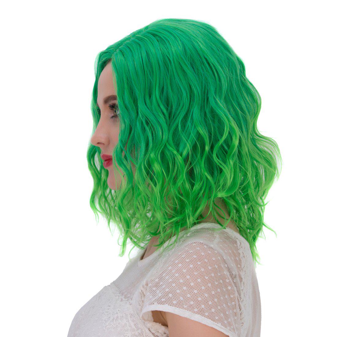 Aicos, (Bright Green Ombre) - Alacos Fashion 35cm Short Curly Full Head Wig Heat Resistant Daily Dress Carnival Party Masquerade Anime Cosplay Wig +Wig Cap