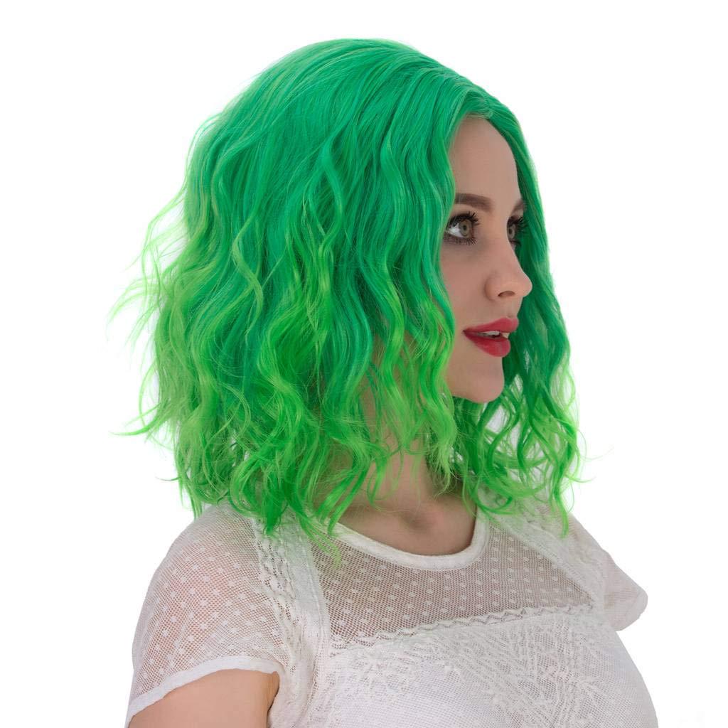 Aicos, (Bright Green Ombre) - Alacos Fashion 35cm Short Curly Full Head Wig Heat Resistant Daily Dress Carnival Party Masquerade Anime Cosplay Wig +Wig Cap